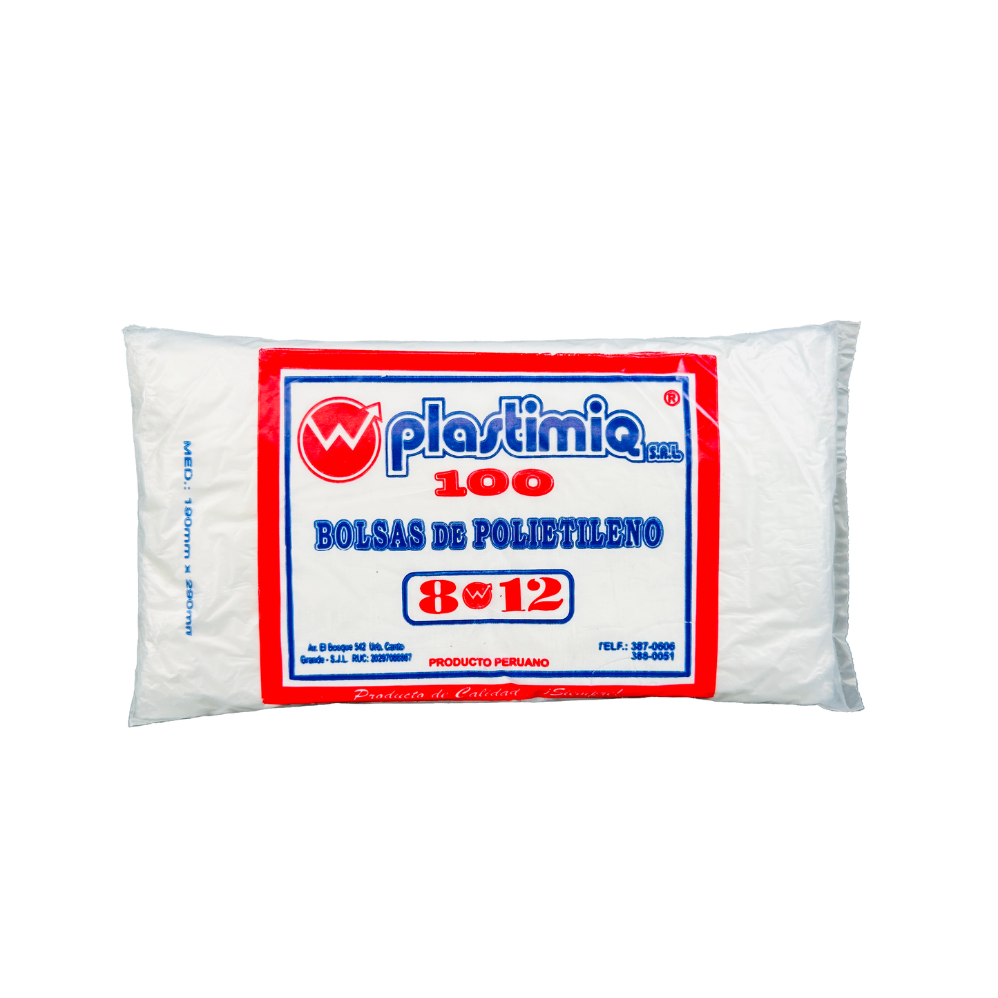 BOLSA 8x12 P/100 TRANSPARENTE SIN COLGAR DE PLASTIMIQ