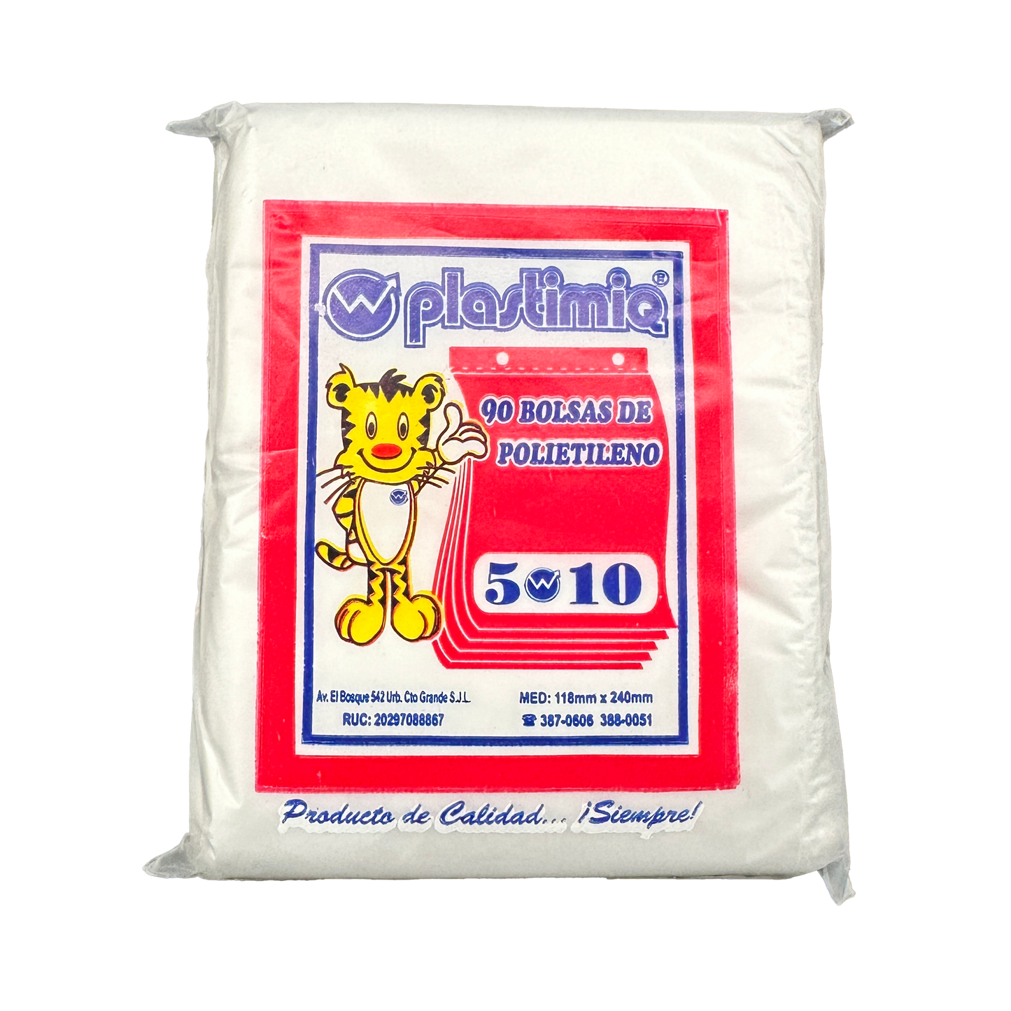 BOLSA 5x10 P/90 TRANSPARENTE PARA COLGAR DE PLASTIMIQ