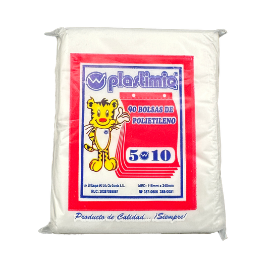 BOLSA 5x10 P/90 TRANSPARENTE PARA COLGAR DE PLASTIMIQ