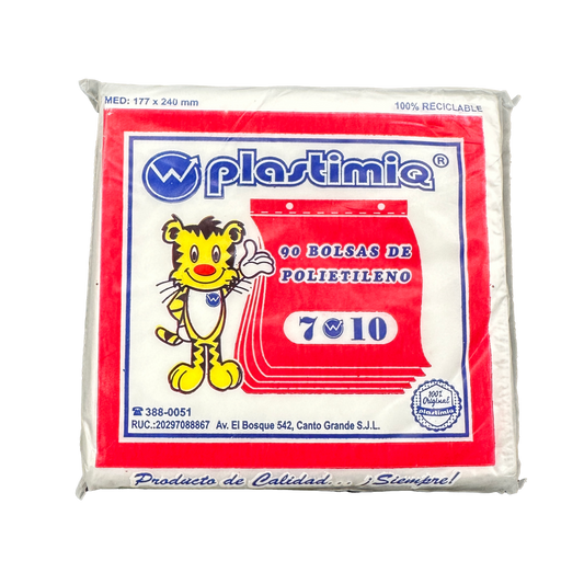 BOLSA 7x10 P/90 TRANSPARENTE PARA COLGAR DE PLASTIMIQ