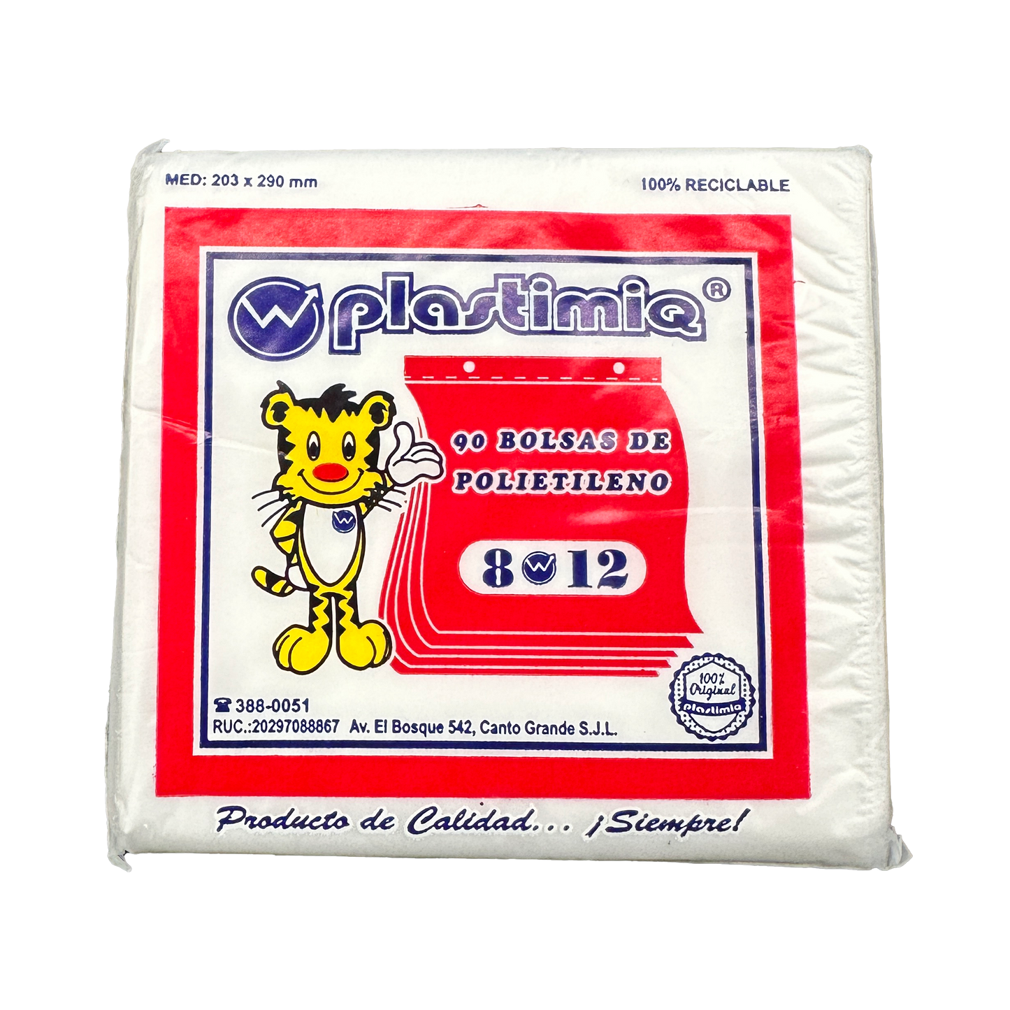 BOLSA 8x12 P/90 TRANSPARENTE PARA COLGAR DE PLASTIMIQ