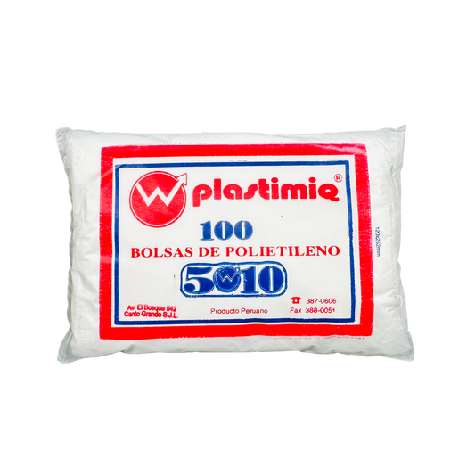 BOLSA 5x10 P/100 TRANSPARENTE SIN COLGAR DE PLASTIMIQ