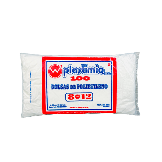 BOLSA 8x12 P/100 TRANSPARENTE SIN COLGAR DE PLASTIMIQ
