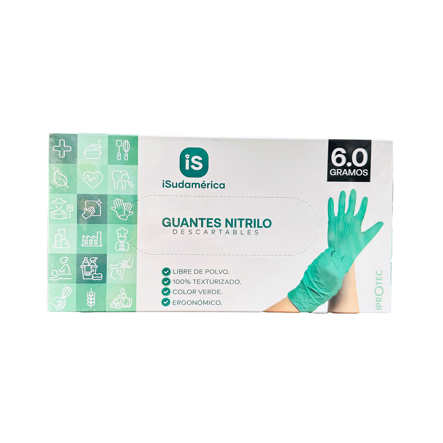 GUANTE NITRILO VERDE TALLA L 6.0 GR C/100 SUDAMERICA