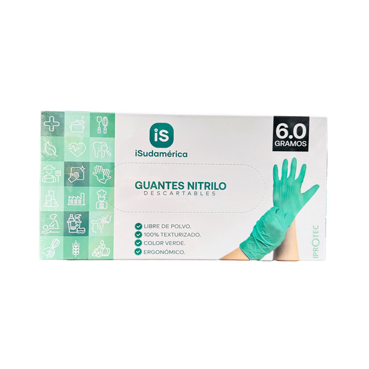 GUANTE NITRILO VERDE TALLA L 6.0 GR C/100 SUDAMERICA