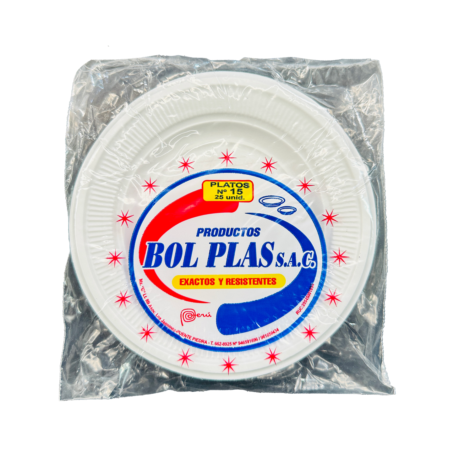 PLATO N°15 BLANCO P/25 BOL PLAS