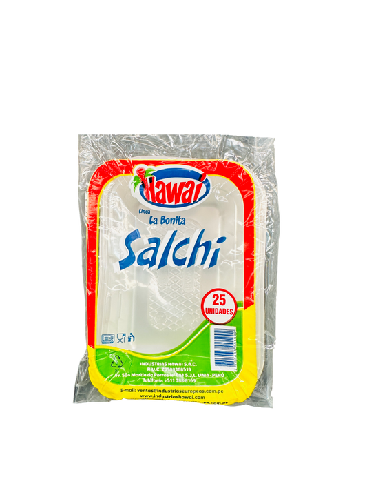 BANDEJA SALCHI TRANSPARENTE P/25 HAWAI