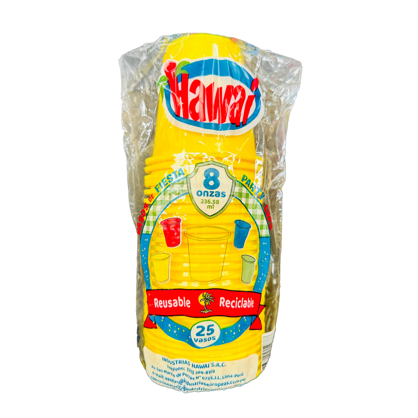 VASO 8 ONZAS AMARILLO P/25 HAWAI